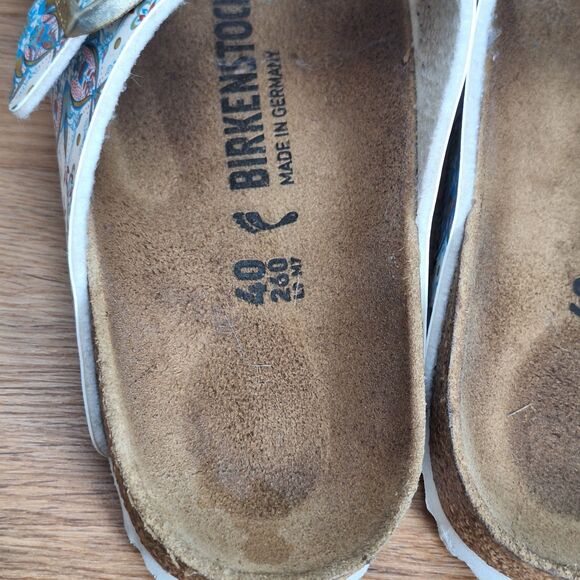 Birkenstock Arizona Sandals Women 9 9.5 EU 40 Narrow Blue Floral Boho Flower - Picture 8 of 10